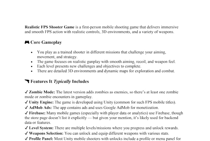 develop a unity 2d or fps game with smooth mechanics, clean code